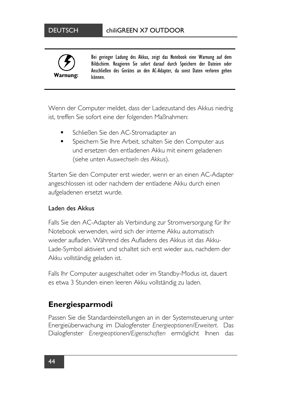 Energiesparmodi | chiliGREEN X7 User Manual | Page 49 / 198