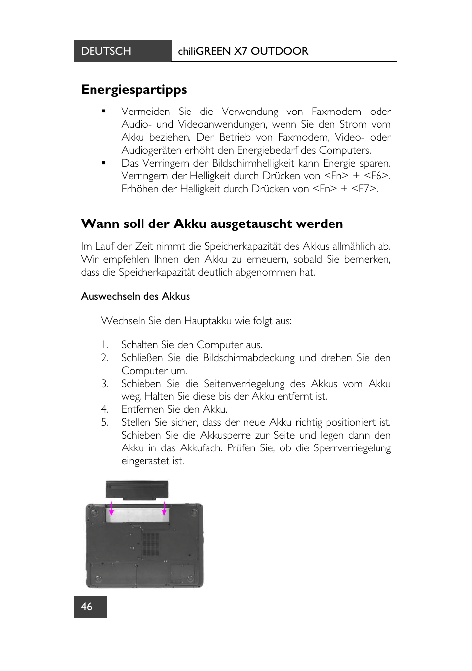 Energiespartipps, Wann soll der akku ausgetauscht werden | chiliGREEN X7 User Manual | Page 51 / 198
