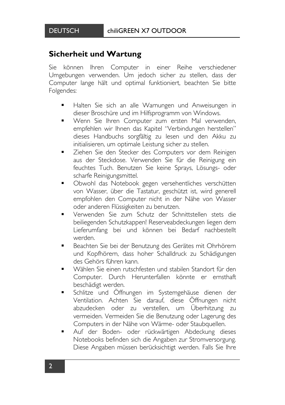 Sicherheit und wartung | chiliGREEN X7 User Manual | Page 7 / 198