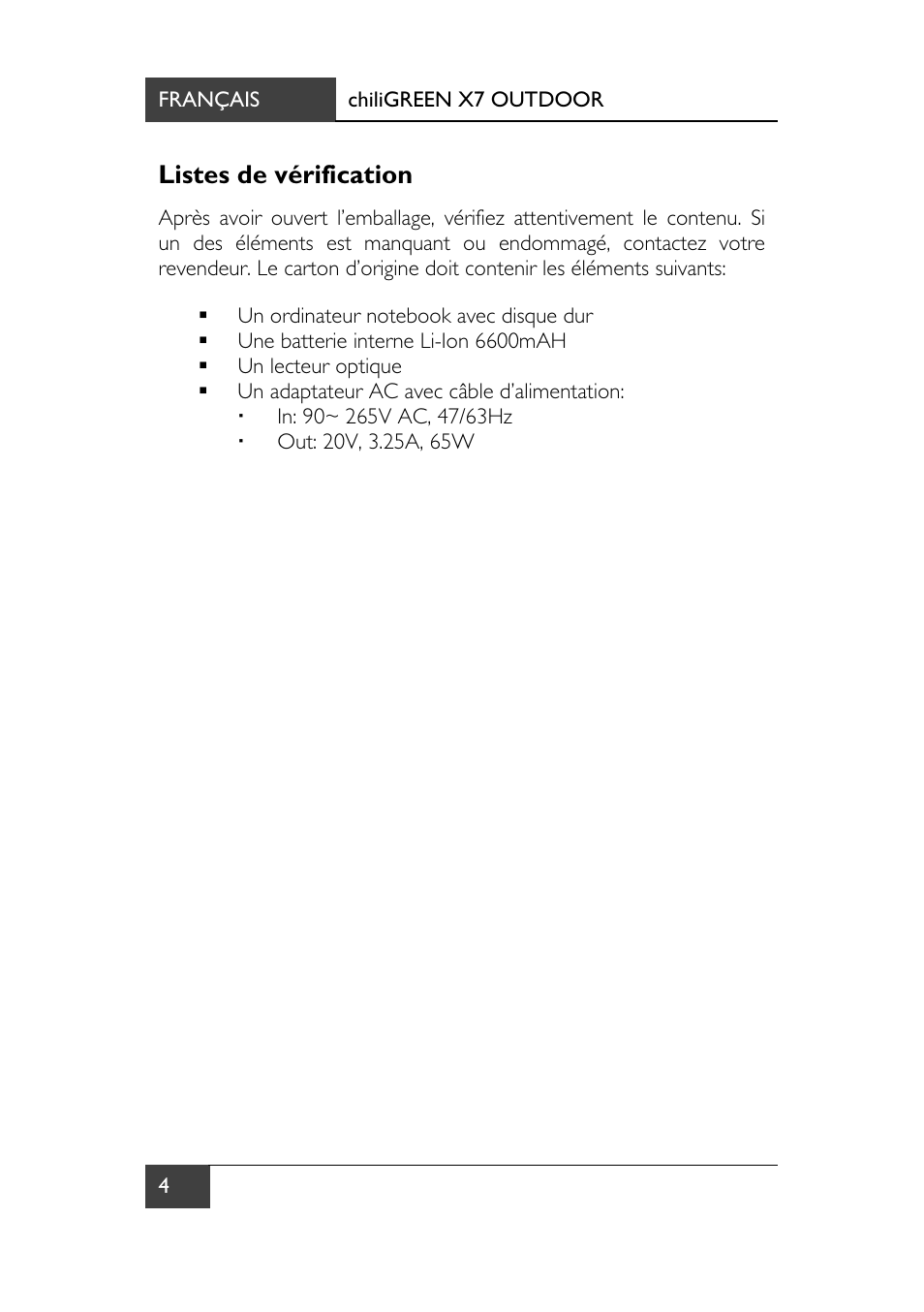 Listes de vérification | chiliGREEN X7 User Manual | Page 75 / 198