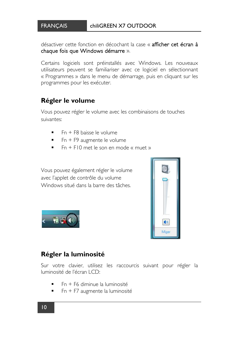 Régler le volume, Régler la luminosité, Régler le volume régler la luminosité | chiliGREEN X7 User Manual | Page 81 / 198