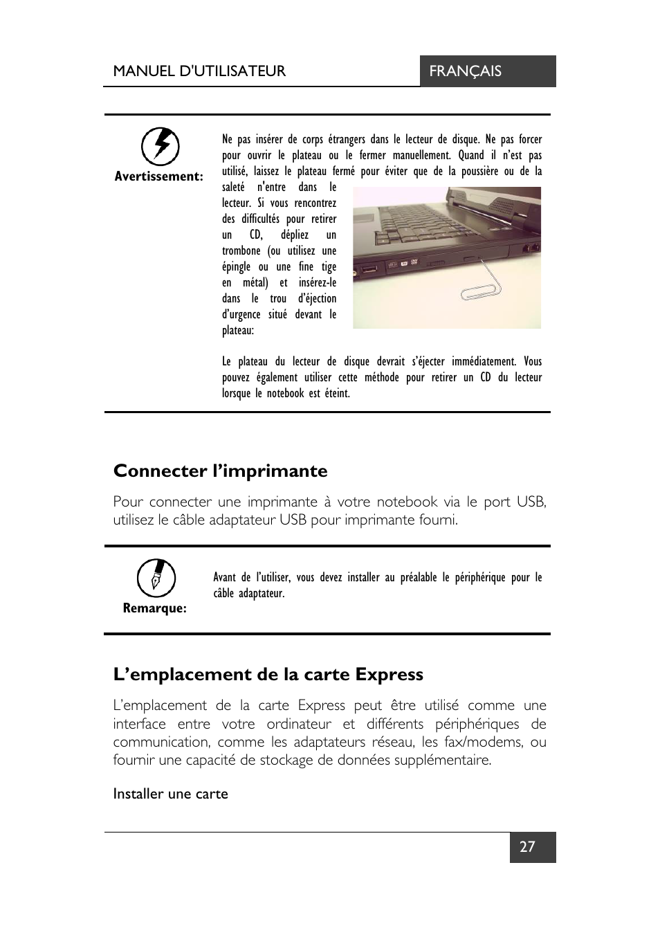 Connecter l’imprimante, L’emplacement de la carte express | chiliGREEN X7 User Manual | Page 98 / 198