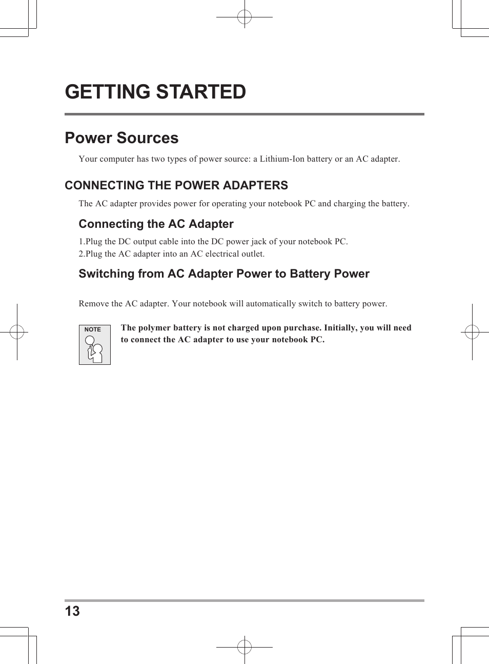 Getting started, Power sources | chiliGREEN X501H User Manual | Page 13 / 22