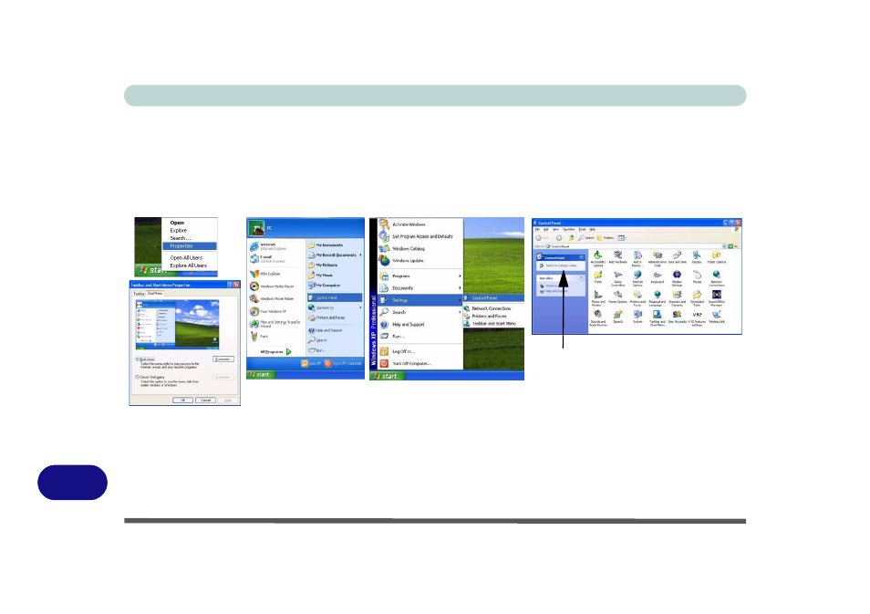 Windows xp start menu & control panel | chiliGREEN W760K User Manual | Page 180 / 230