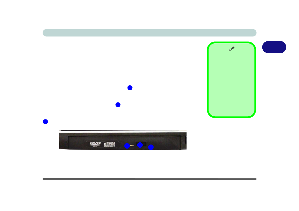 Optical (cd/dvd) device, Loading discs, Optical (cd/dvd) device -3 | Loading discs -3 | chiliGREEN W760K User Manual | Page 47 / 230