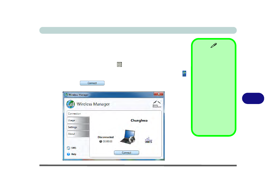 Wireless manager application, Wireless manager application -29, Ion and | 7wireless manager application | chiliGREEN W25BBZ W7 User Manual | Page 165 / 312