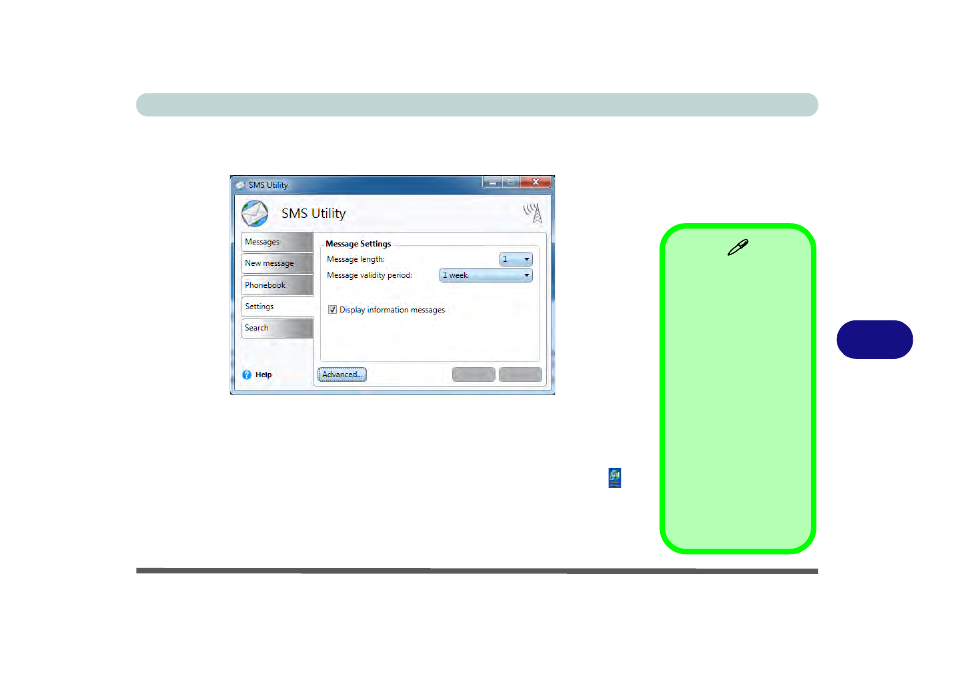 Sms settings, Sms settings -47 | chiliGREEN W25BBZ W7 User Manual | Page 183 / 312