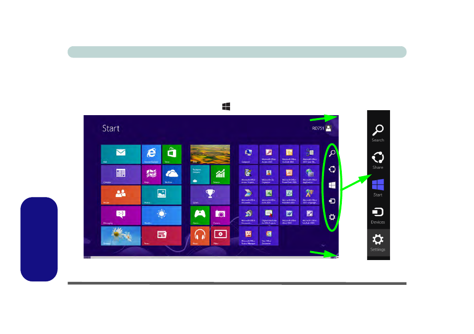 Windows 8 charms bar | chiliGREEN W25BBZ W7 User Manual | Page 272 / 312