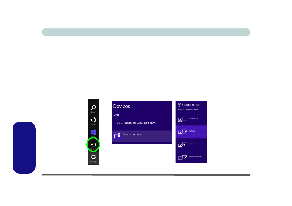 To configure displays from devices (charms bar), Video features | chiliGREEN W25BBZ W7 User Manual | Page 282 / 312