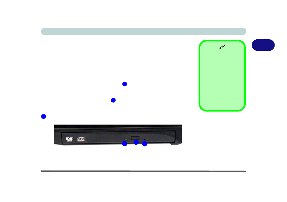 Optical (cd/dvd) device, Loading discs, Optical (cd/dvd) device -3 loading discs -3 | chiliGREEN W25BBZ W7 User Manual | Page 65 / 312