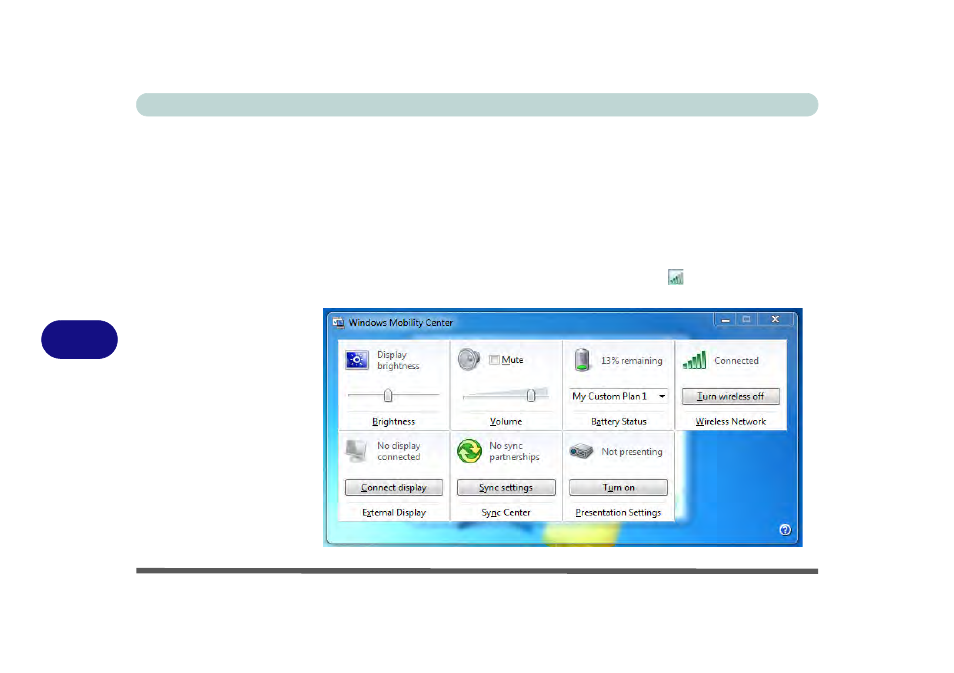 Windows mobility center, Windows mobility center -20, 7windows mobility center | chiliGREEN W251CZQ User Manual | Page 146 / 260