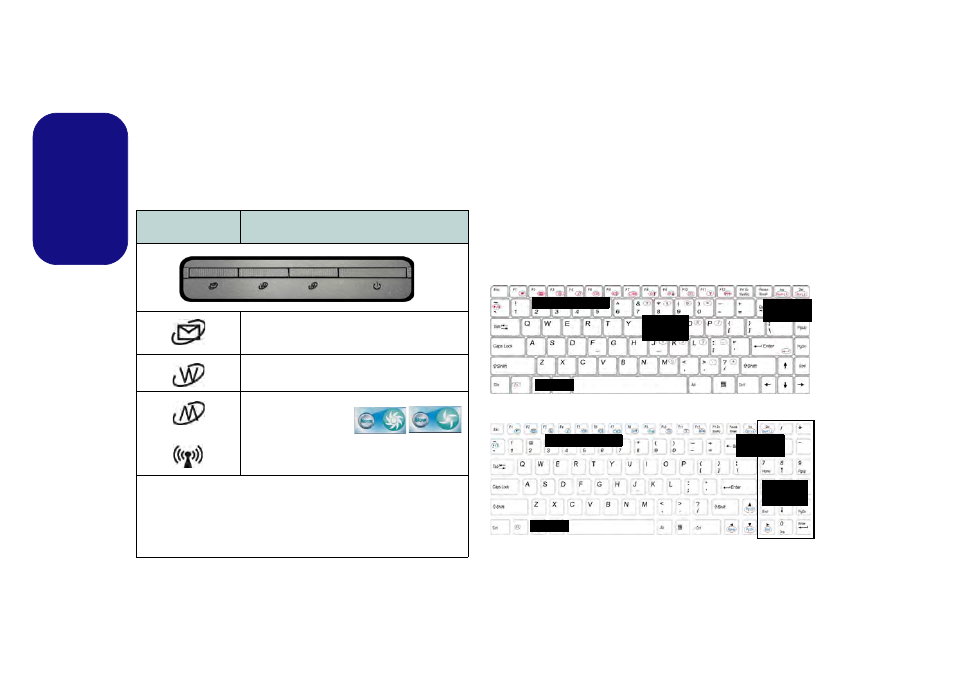 Hot-key buttons - some model a designs only, Keyboard, English | chiliGREEN W251CZQ User Manual | Page 11 / 113