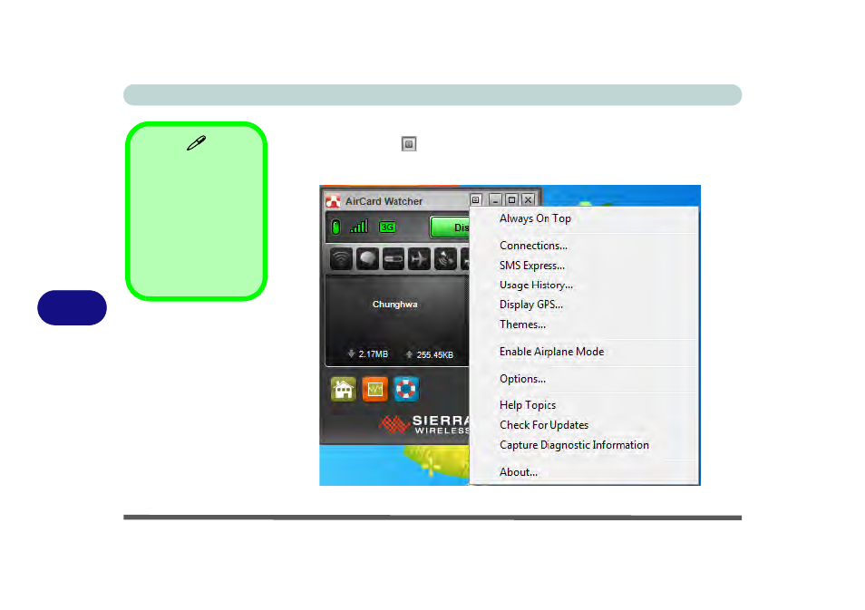 Air card watcher menu, Air card watcher menu -54 | chiliGREEN W251BZQ User Manual | Page 184 / 256