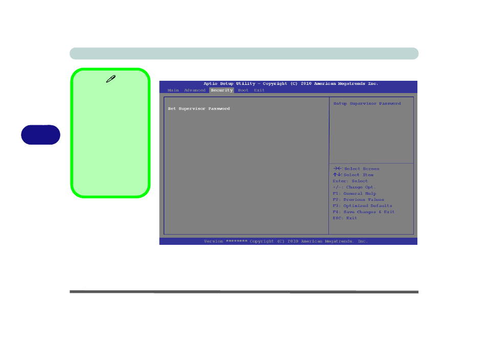 Security menu, Set supervisor password (security menu), Security menu -10 | chiliGREEN W251BWQ User Manual | Page 108 / 250