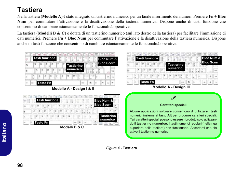 Tastiera, Italiano | chiliGREEN W251BWQ User Manual | Page 101 / 113