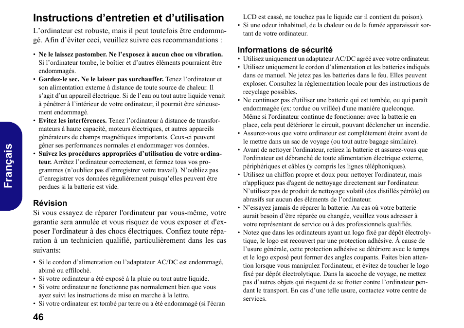 Fr anç ais, Instructions d’entretien et d’utilisation | chiliGREEN W251BWQ User Manual | Page 49 / 113