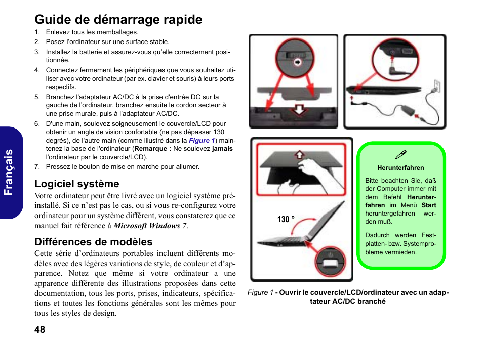 Guide de démarrage rapide, Logiciel système, Différences de modèles | Fr anç ais | chiliGREEN W251BWQ User Manual | Page 51 / 113