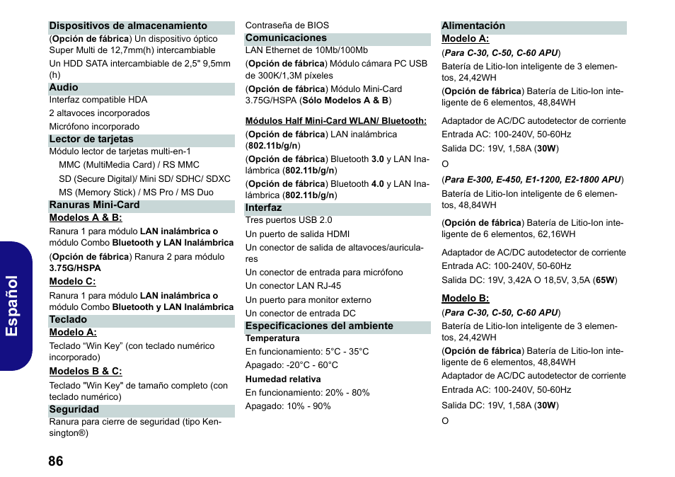 Español | chiliGREEN W251BWQ User Manual | Page 89 / 113