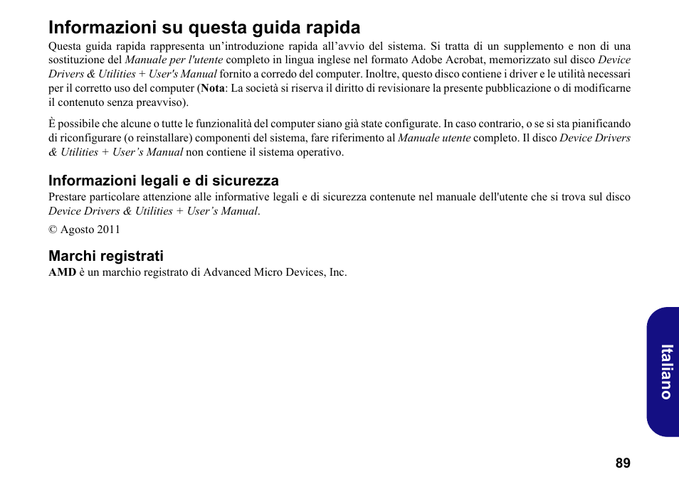 Informazioni su questa guida rapida, Informazioni legali e di sicurezza, Marchi registrati | Somm | chiliGREEN W251BWQ User Manual | Page 92 / 113