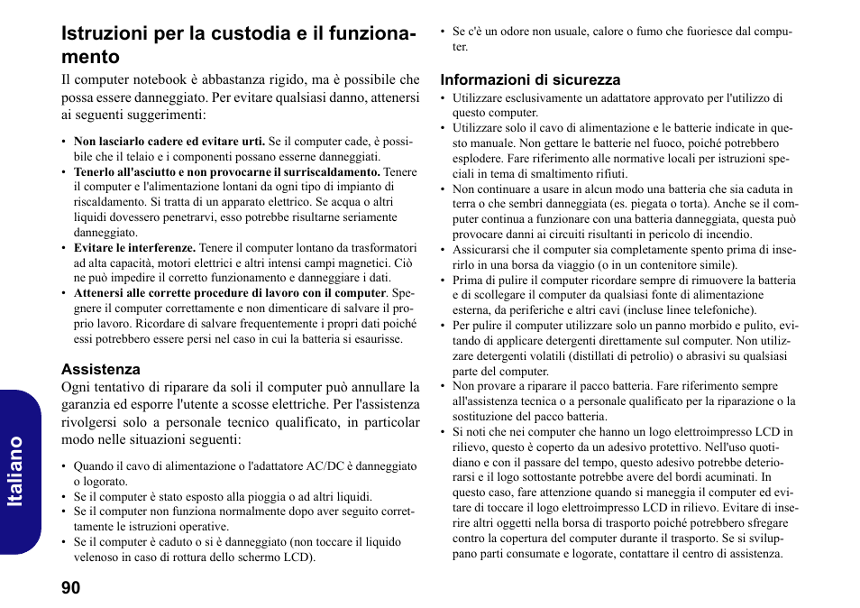Italiano, Istruzioni per la custodia e il funziona- mento | chiliGREEN W251BWQ User Manual | Page 93 / 113