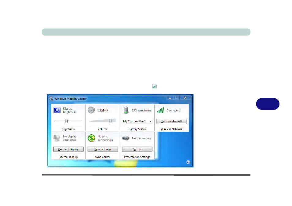Windows mobility center, Windows mobility center -15, 7windows mobility center | chiliGREEN W251BUQ User Manual | Page 131 / 236