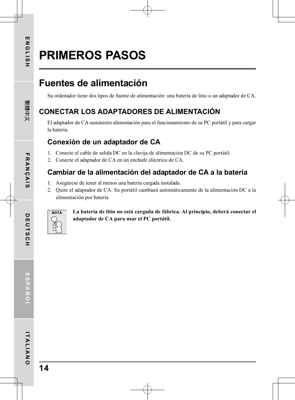 Primeros pasos, Fuentes de alimentación | chiliGREEN TWJ User Manual | Page 110 / 216