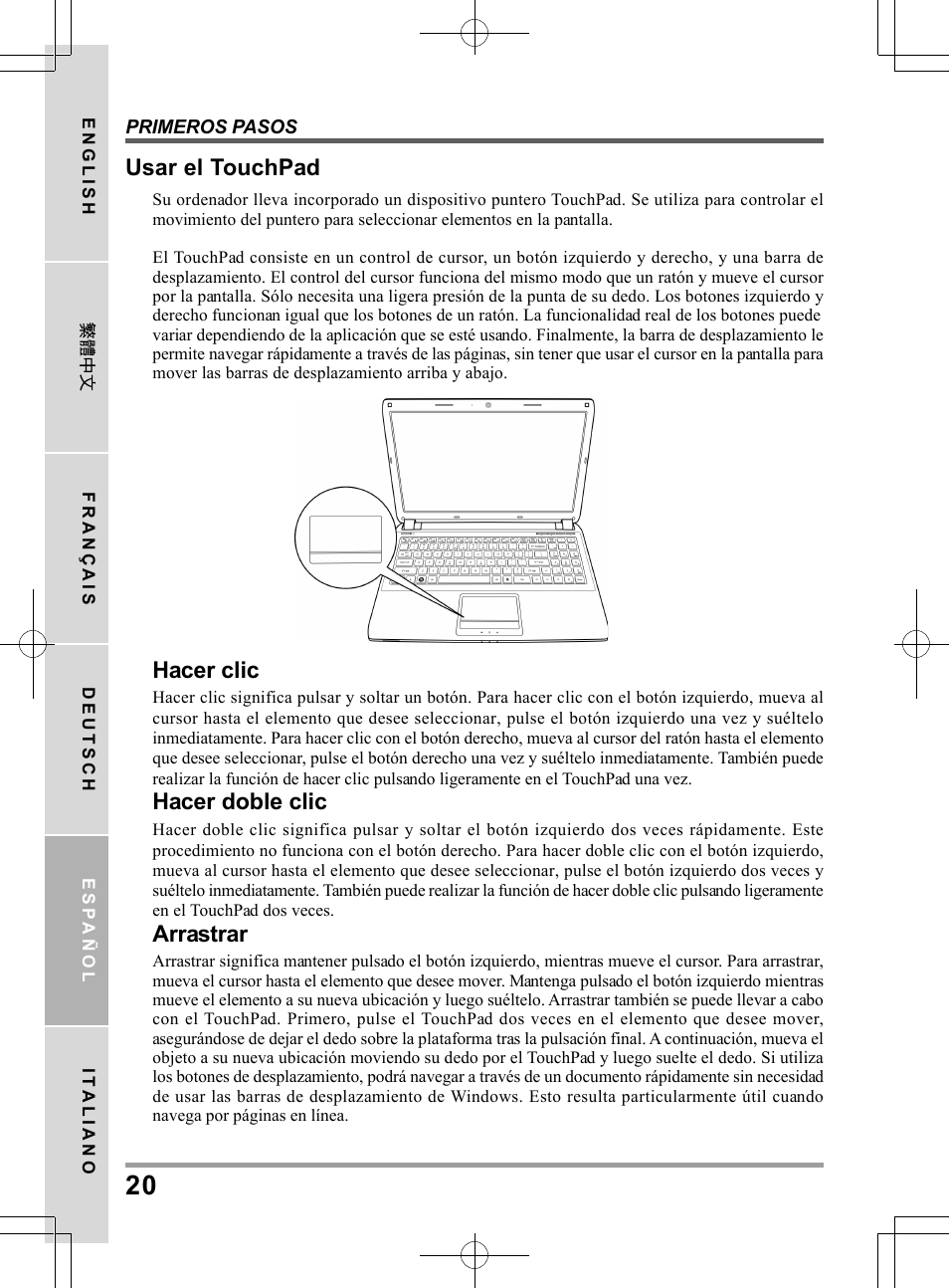Usar el touchpad, Hacer clic, Hacer doble clic | Arrastrar | chiliGREEN TWJ User Manual | Page 116 / 216