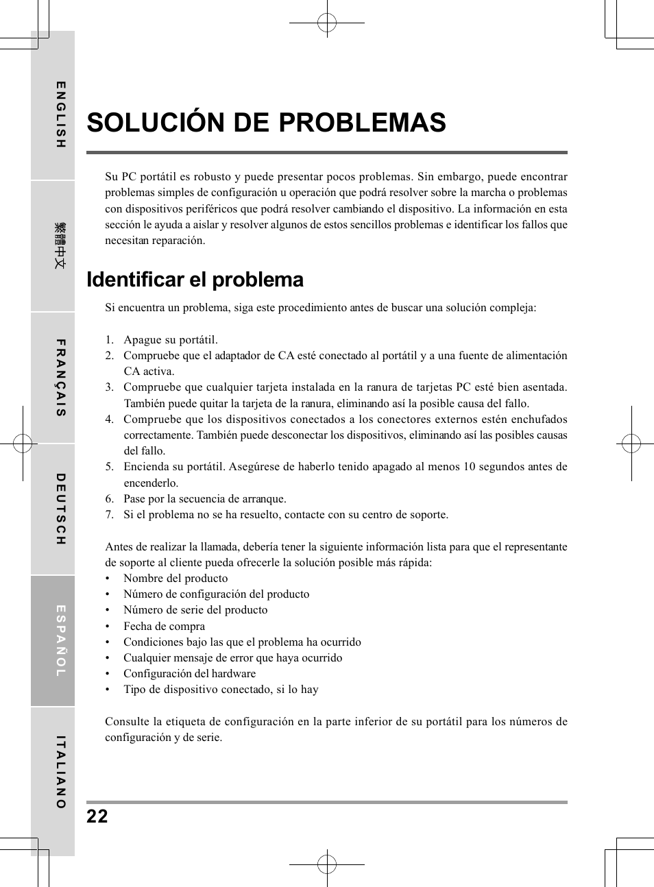 Solución de problemas, Identificar el problema | chiliGREEN TWJ User Manual | Page 118 / 216