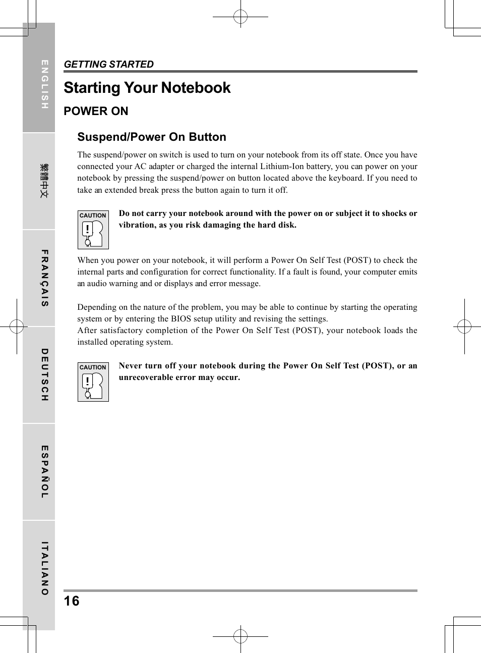 Power on suspend/power on button | chiliGREEN TWJ User Manual | Page 16 / 216