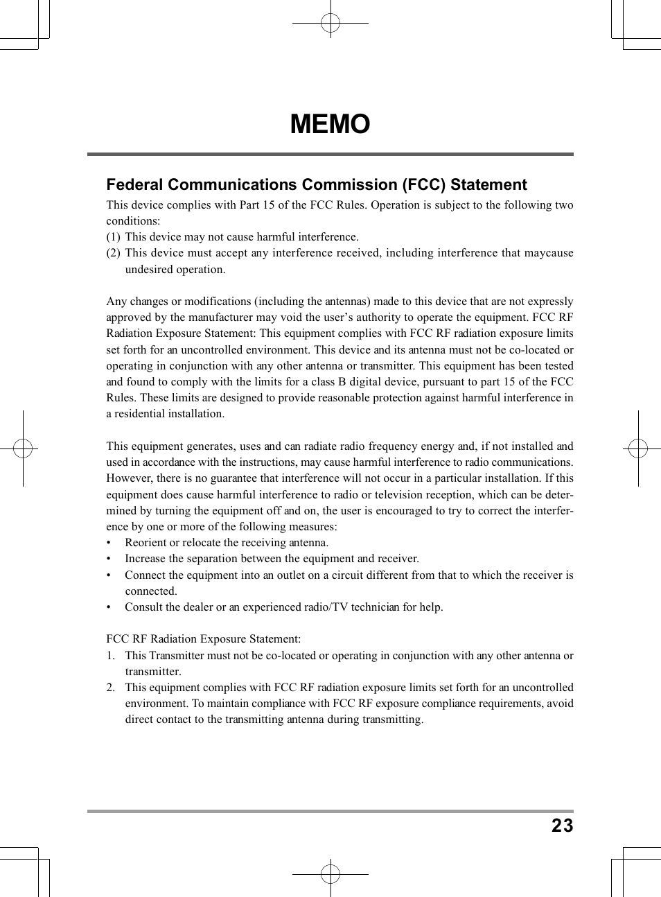 Federal communications commission (fcc) statement | chiliGREEN TWJ User Manual | Page 23 / 216