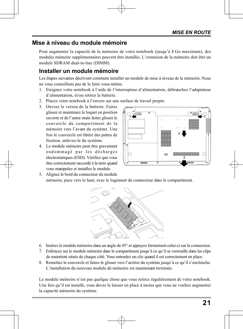 Mise à niveau du module mémoire, Installer un module mémoire | chiliGREEN TWJ User Manual | Page 69 / 216