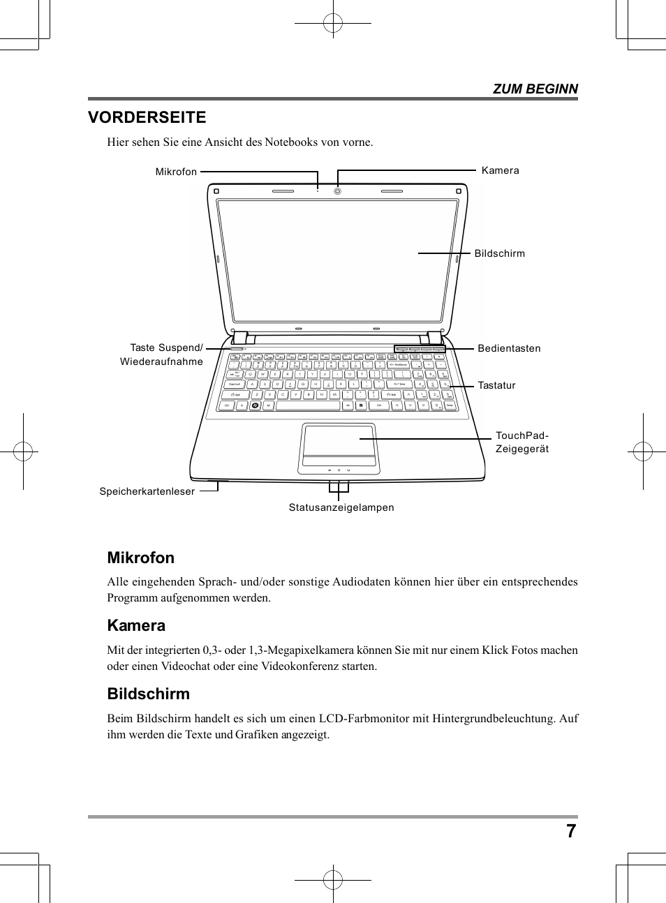 Vorderseite, Mikrofon, Kamera | Bildschirm | chiliGREEN TWJ User Manual | Page 79 / 216