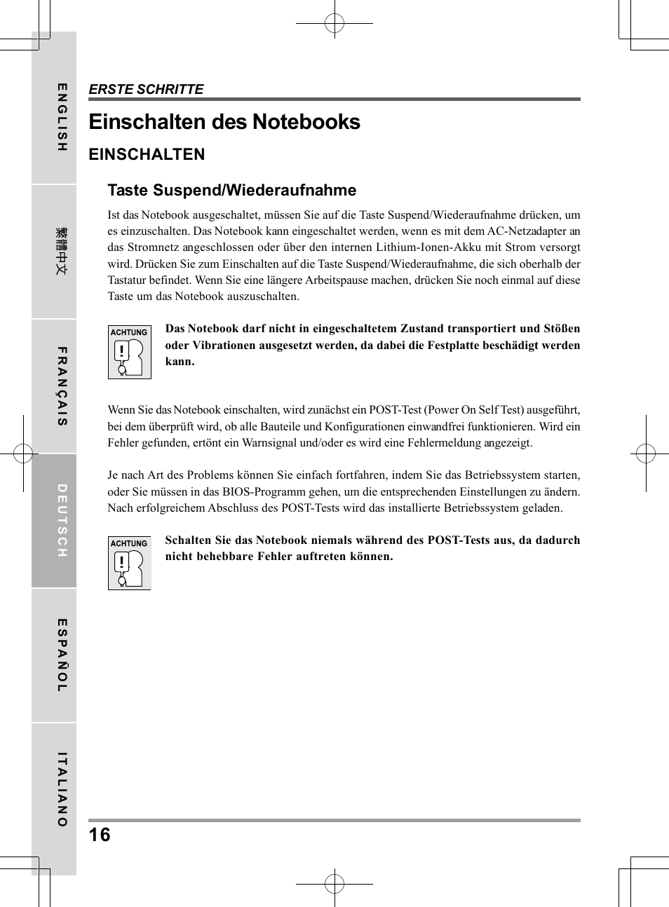 Einschalten taste suspend/wiederaufnahme | chiliGREEN TWJ User Manual | Page 88 / 216