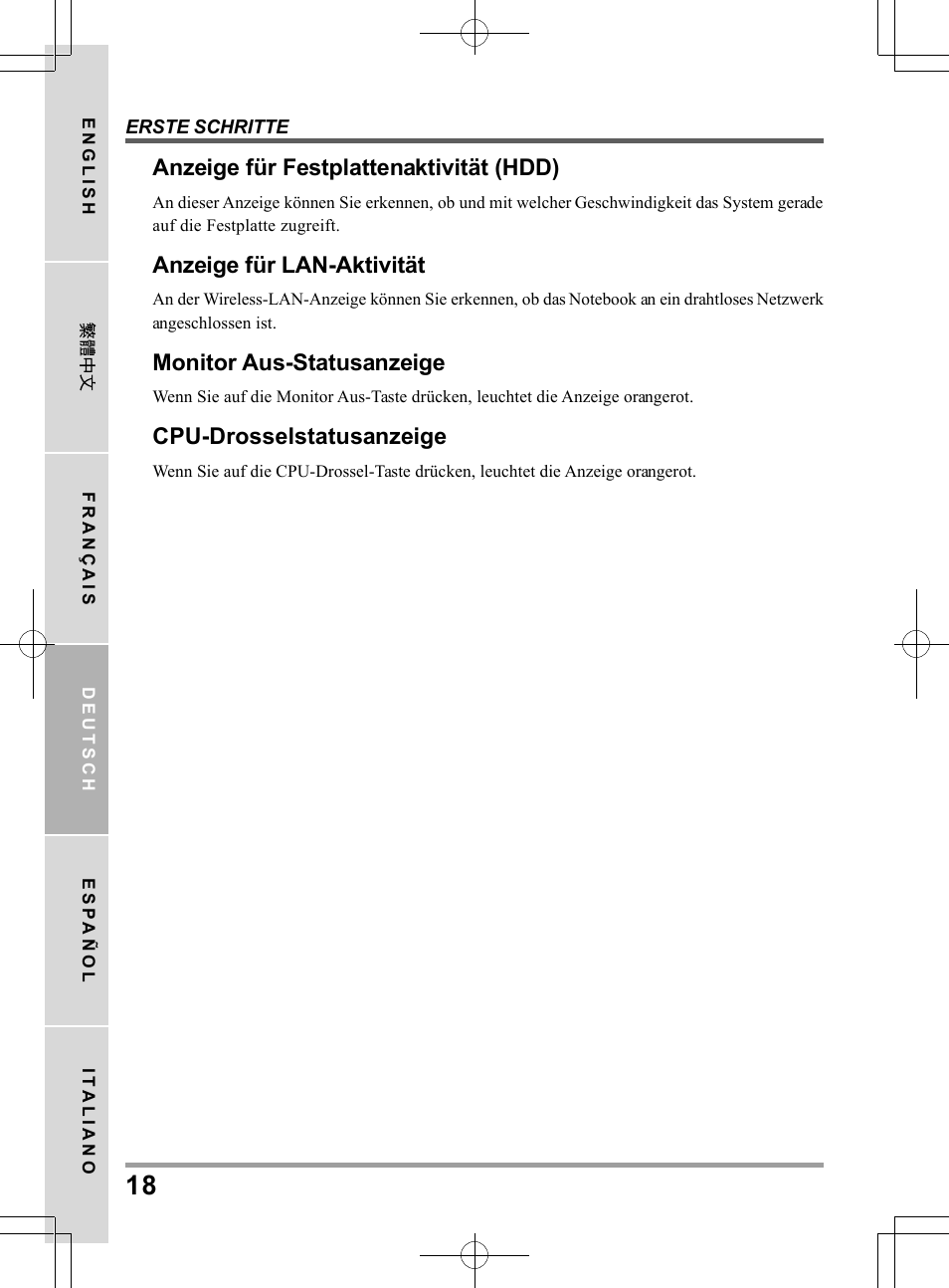 Anzeige für festplattenaktivität (hdd), Anzeige für lan-aktivität, Monitor aus-statusanzeige | Cpu-drosselstatusanzeige | chiliGREEN TWJ User Manual | Page 90 / 216