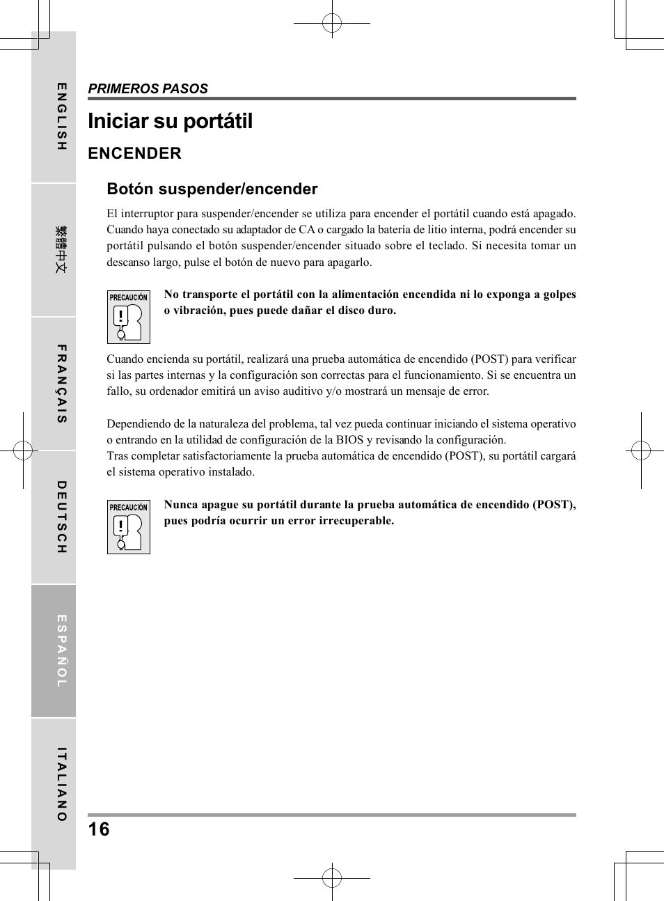 Iniciar su portátil, Encender botón suspender/encender | chiliGREEN TWC User Manual | Page 112 / 216