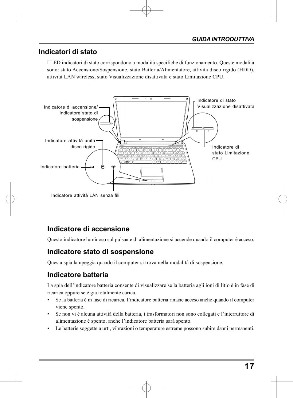 Indicatori di stato, Indicatore di accensione, Indicatore stato di sospensione | Indicatore batteria | chiliGREEN TWC User Manual | Page 137 / 216