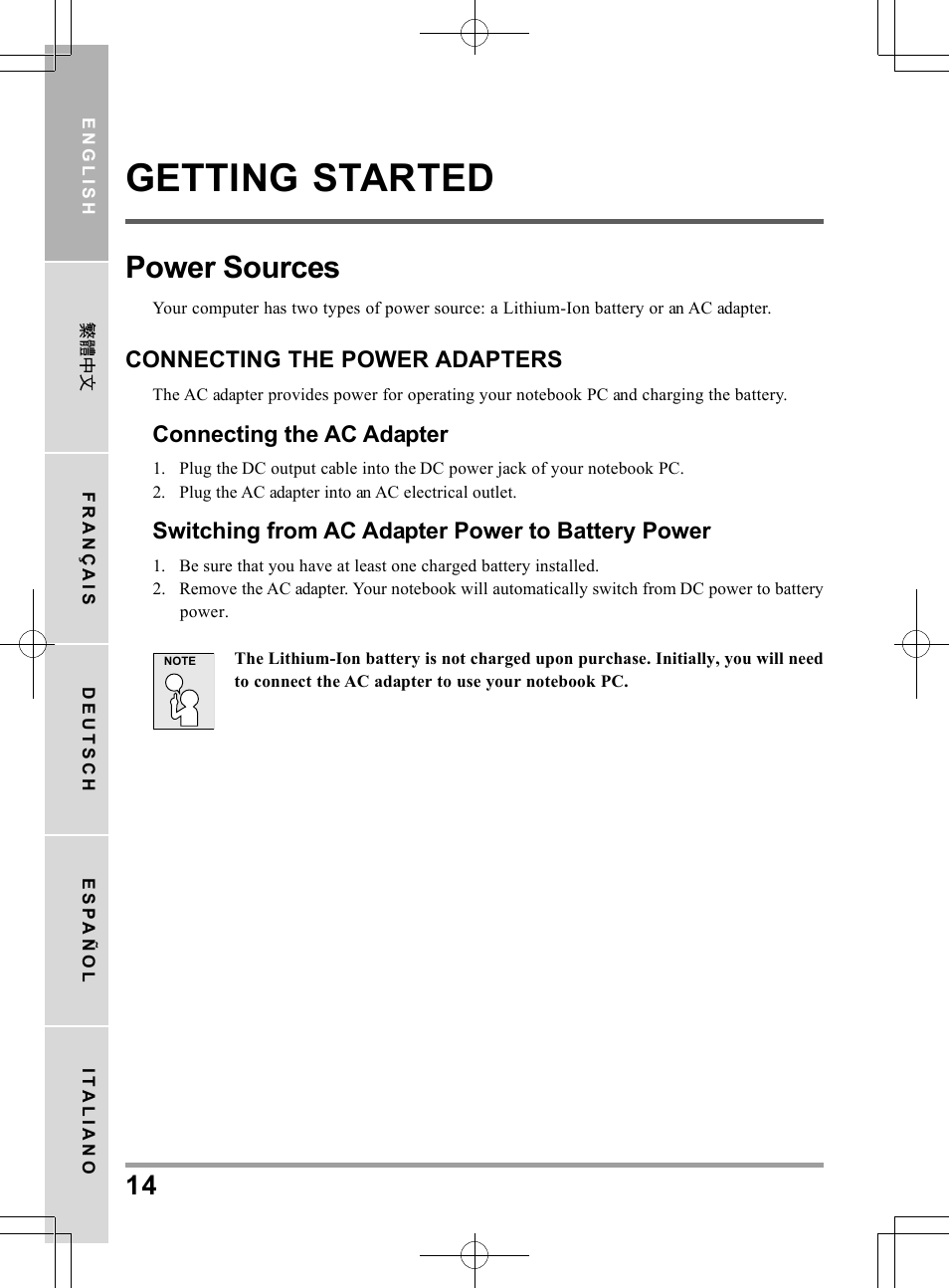Getting started, Power sources | chiliGREEN TWC User Manual | Page 14 / 216