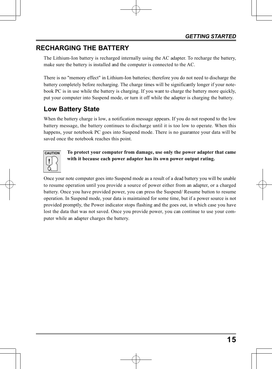 Recharging the battery, Low battery state | chiliGREEN TWC User Manual | Page 15 / 216