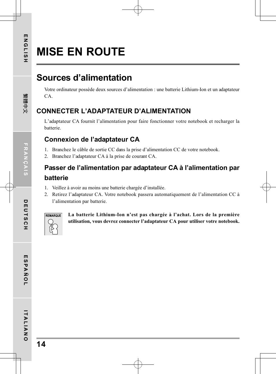 Mise en route, Sources d’alimentation | chiliGREEN TWC User Manual | Page 62 / 216