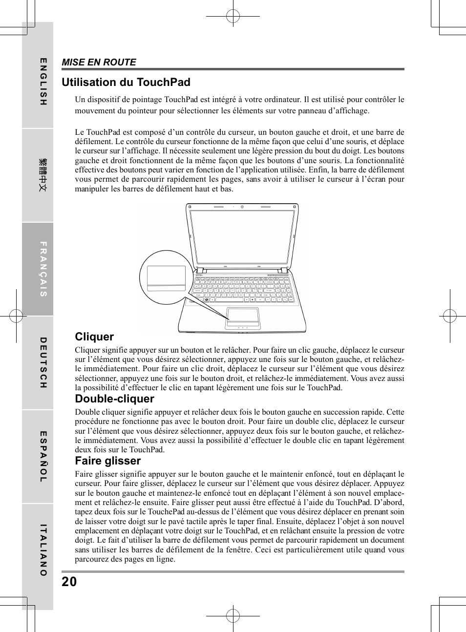 Utilisation du touchpad, Cliquer, Double-cliquer | Faire glisser | chiliGREEN TWC User Manual | Page 68 / 216