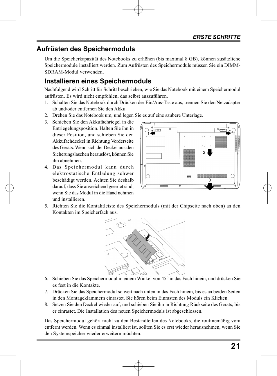 Aufrüsten des speichermoduls, Installieren eines speichermoduls | chiliGREEN TWC User Manual | Page 93 / 216