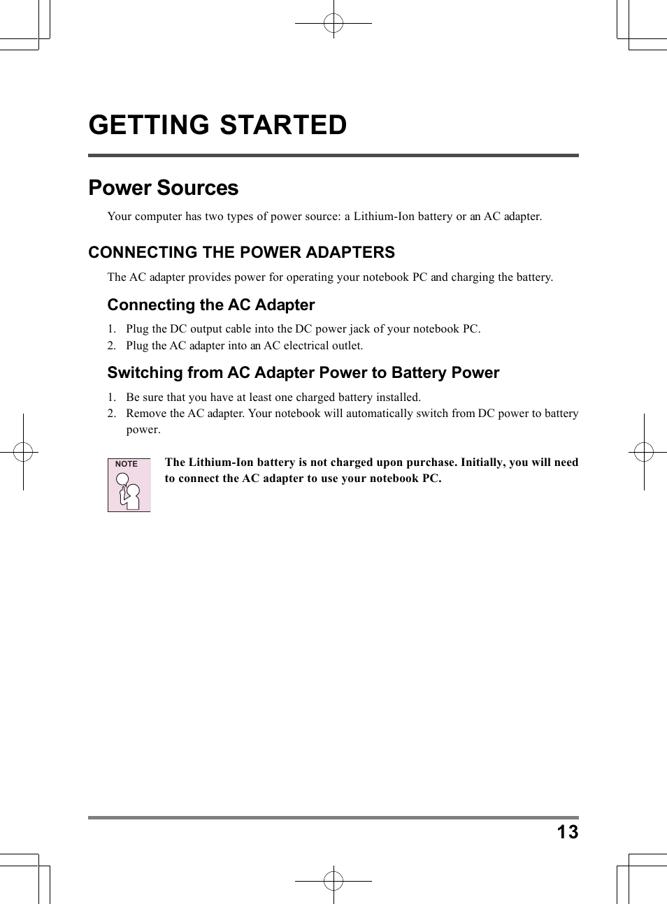 Getting started, Power sources | chiliGREEN TW9 User Manual | Page 13 / 198