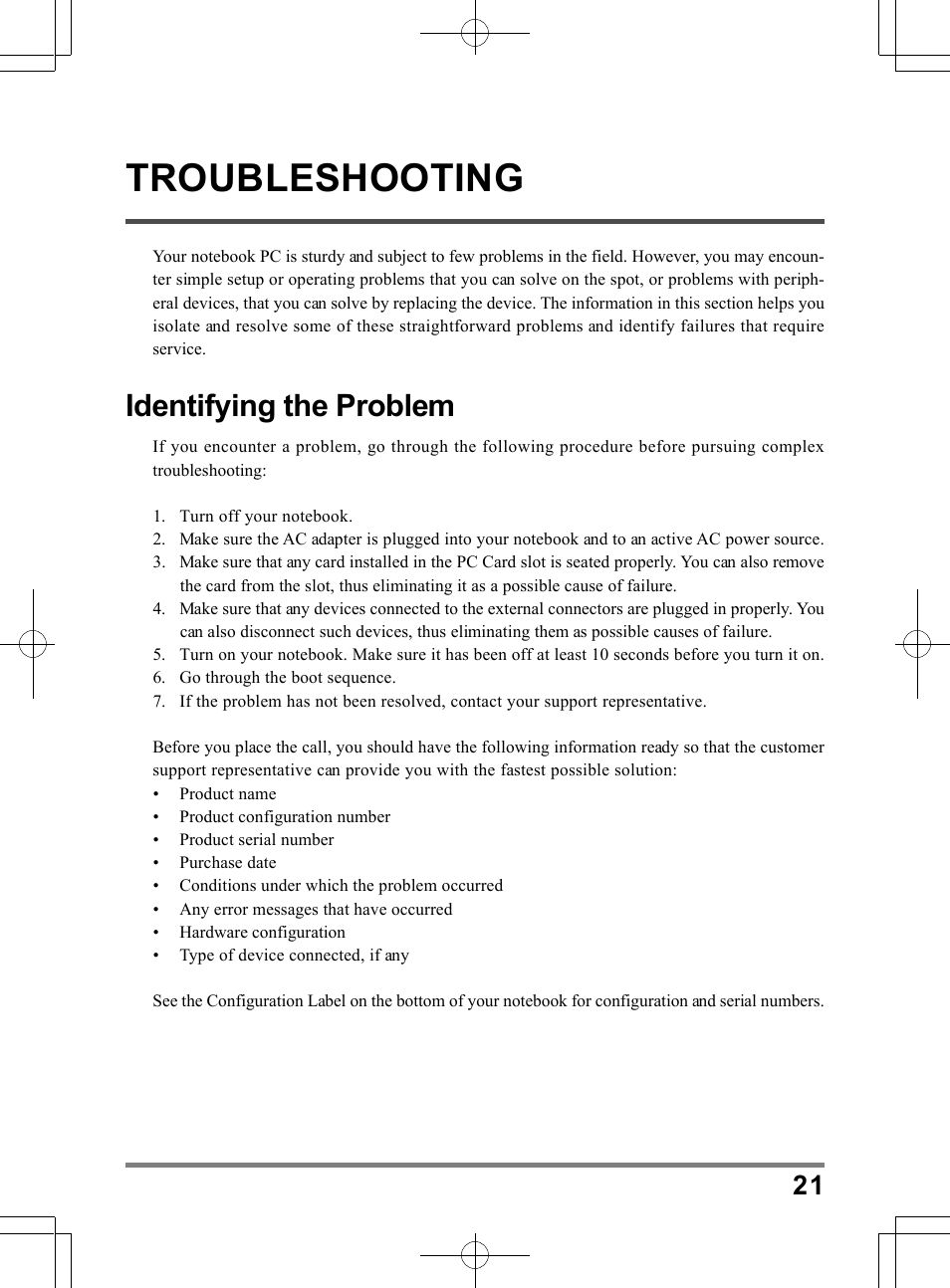 Troubleshooting, Identifying the problem | chiliGREEN TW9 User Manual | Page 21 / 198