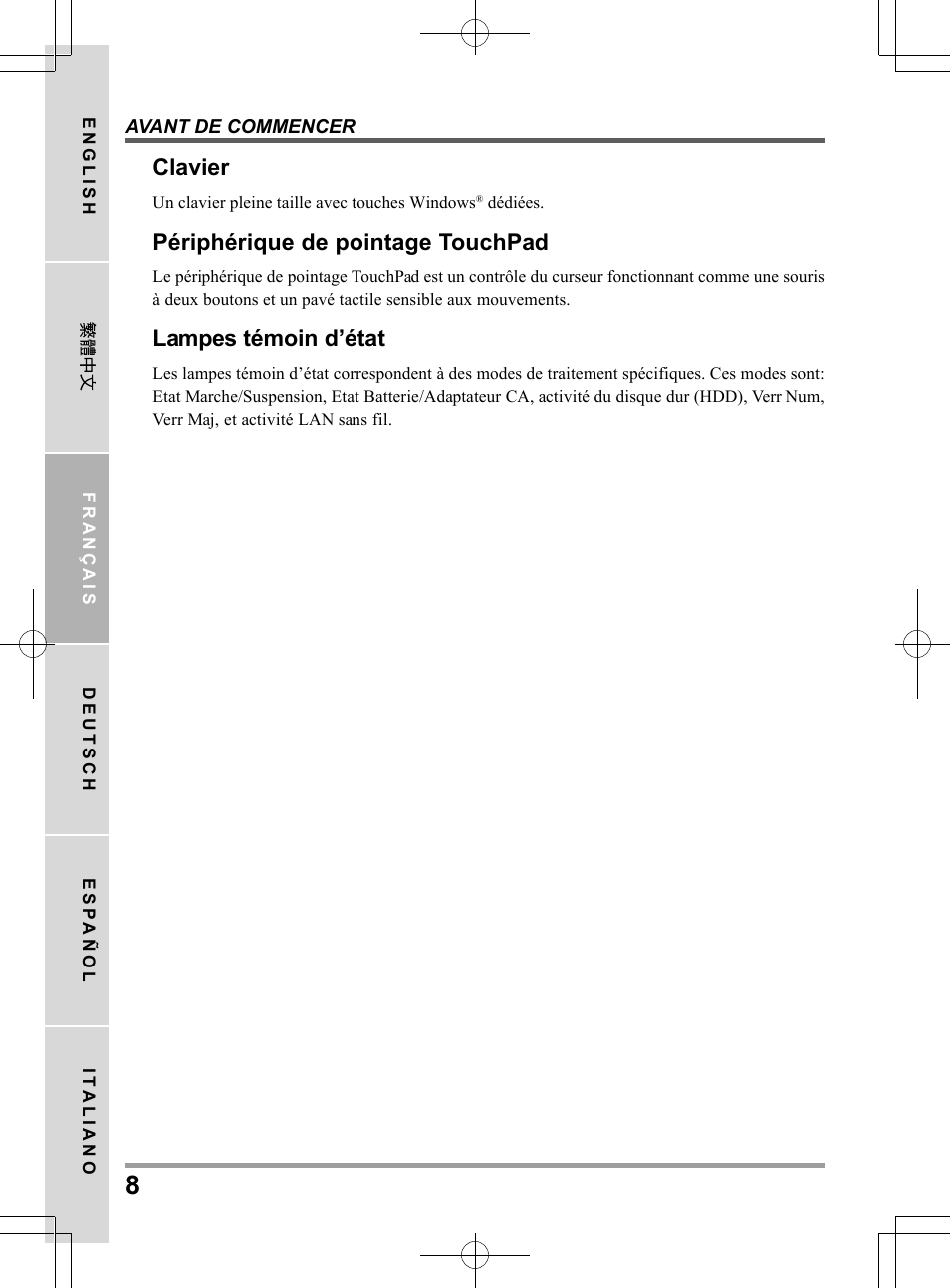 Clavier, Périphérique de pointage touchpad, Lampes témoin d’état | chiliGREEN TW9 User Manual | Page 52 / 198