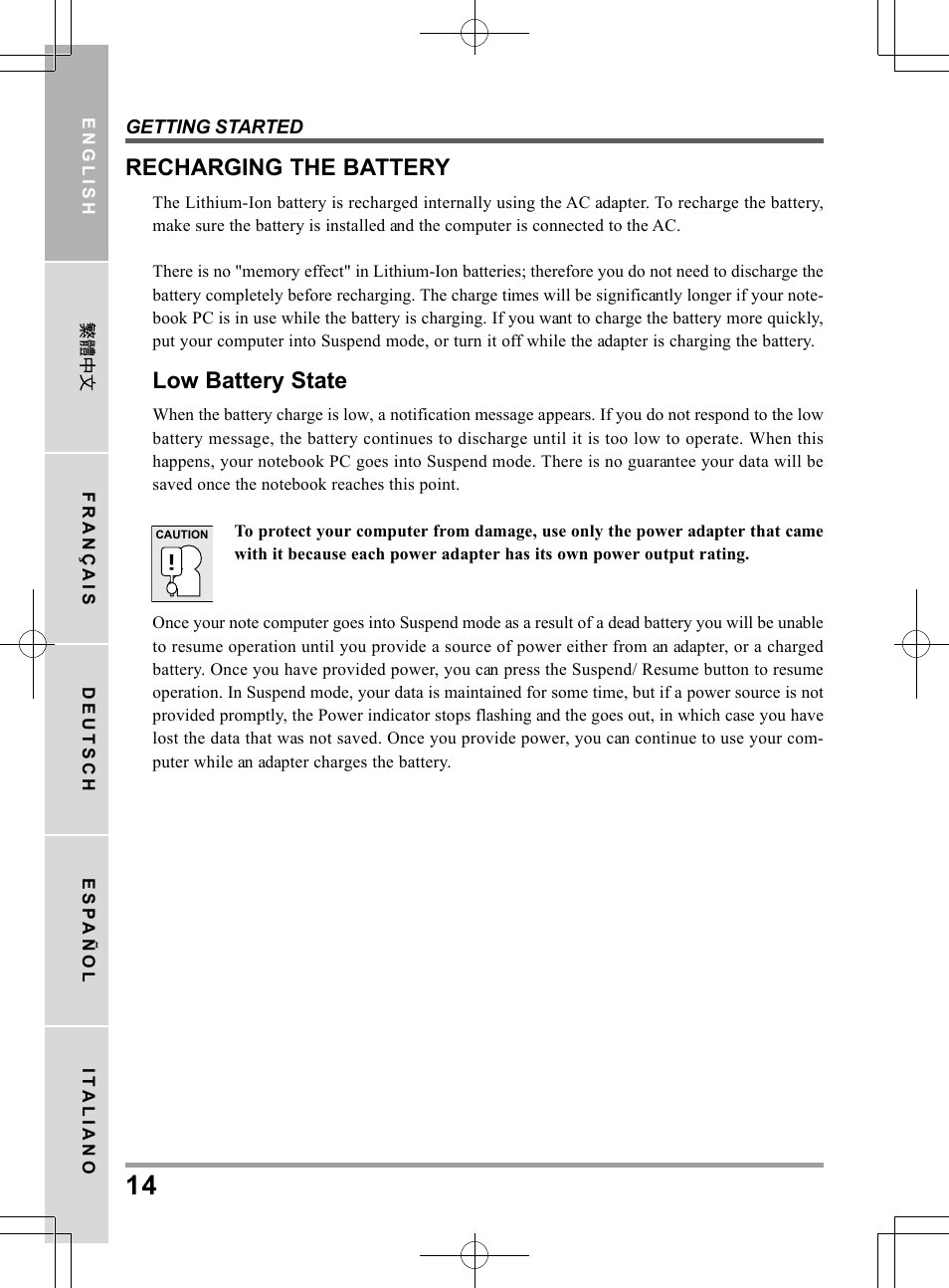Recharging the battery, Low battery state | chiliGREEN TW8 User Manual | Page 14 / 216