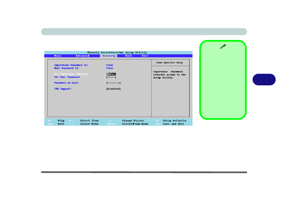 Security menu, Set supervisor password (security menu) | chiliGREEN T5111 User Manual | Page 101 / 202