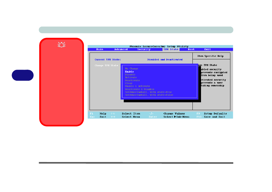 Tpm state, Change tpm state (tpm state), Tpm state -18 change tpm state (tpm state) -18 | chiliGREEN T5110 User Manual | Page 104 / 204