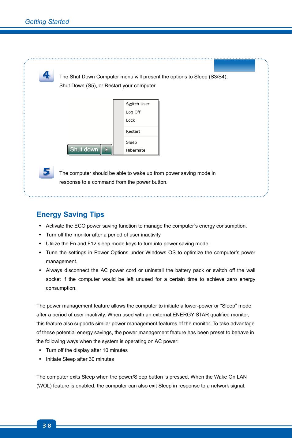 Energy saving tips, Getting started | chiliGREEN MS-16GA User Manual | Page 32 / 48
