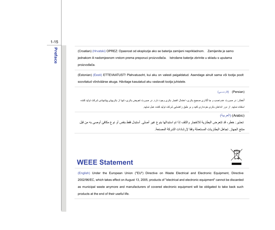 Weee statement | chiliGREEN MS-16F2 User Manual | Page 15 / 108