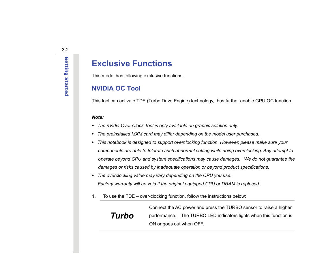 Exclusive functions, Turbo, Nvidia oc tool | chiliGREEN MS-16F2 User Manual | Page 46 / 108